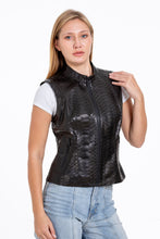 Load image into Gallery viewer, The Strasbourg Pythn Skin Leather Black Zip-Up Vest Women Jacket