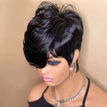 Load image into Gallery viewer, pixie cut human hair machine made remy wig 6inch natural balck color 150% density daily party use wig short straight pixie wig