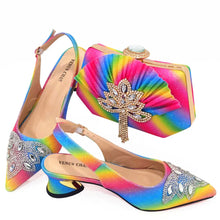 Load image into Gallery viewer, Women's Silver Mid Heels Frosted Crystal Shoes And Bag Set