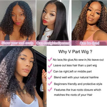 Load image into Gallery viewer, 200% Density Afro Kinky Curly Human Hair V Part Wig for Africa-American Women V Part Wig Easy Install Machine Made SewIn Wig