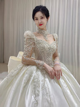 Load image into Gallery viewer, Luxurious Long Sleeves Wedding Satin Gown EDW21