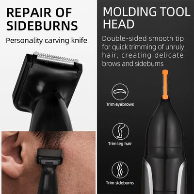 3-in-1 Rechargeable Nose & Ear Trimmer with Beard Trimmer, Micro Shaver and Eyebrow Groomer — Personal Grooming Kit