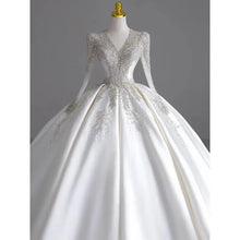 Load image into Gallery viewer, Long Sleeve Satin V-neck Wedding Gown EDW109