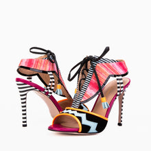 Load image into Gallery viewer, The Santa Amaro Multicolor T-Strap Lace-Up Leather Women Sandal