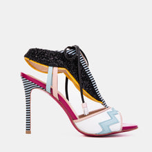 Load image into Gallery viewer, The Santa Amaro White Glitter Leather T-Strap Lace -Up Women Sandal