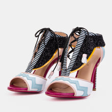 Load image into Gallery viewer, The Santa Amaro White Glitter Leather T-Strap Lace -Up Women Sandal