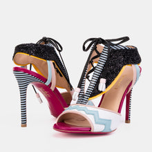 Load image into Gallery viewer, The Santa Amaro White Glitter Leather T-Strap Lace -Up Women Sandal