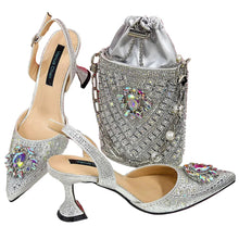 Load image into Gallery viewer, Women Shoes and Bag Set With Rhinestone Handbag EDTR54