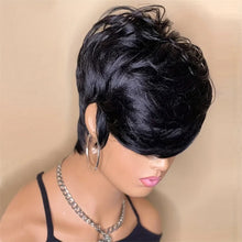 Load image into Gallery viewer, pixie cut human hair machine made remy wig 6inch natural balck color 150% density daily party use wig short straight pixie wig