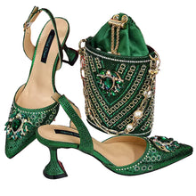 Load image into Gallery viewer, Women Shoes and Bag Set With Rhinestone Handbag EDTR54