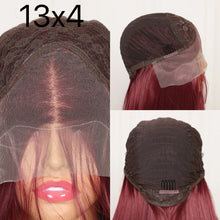 Load image into Gallery viewer, Short Bob Straight 99J Red Burgundy Color Synthetic 13X4 HD Lace Front Wig For Black Women Prepucked With Baby Hair Glueless Wig