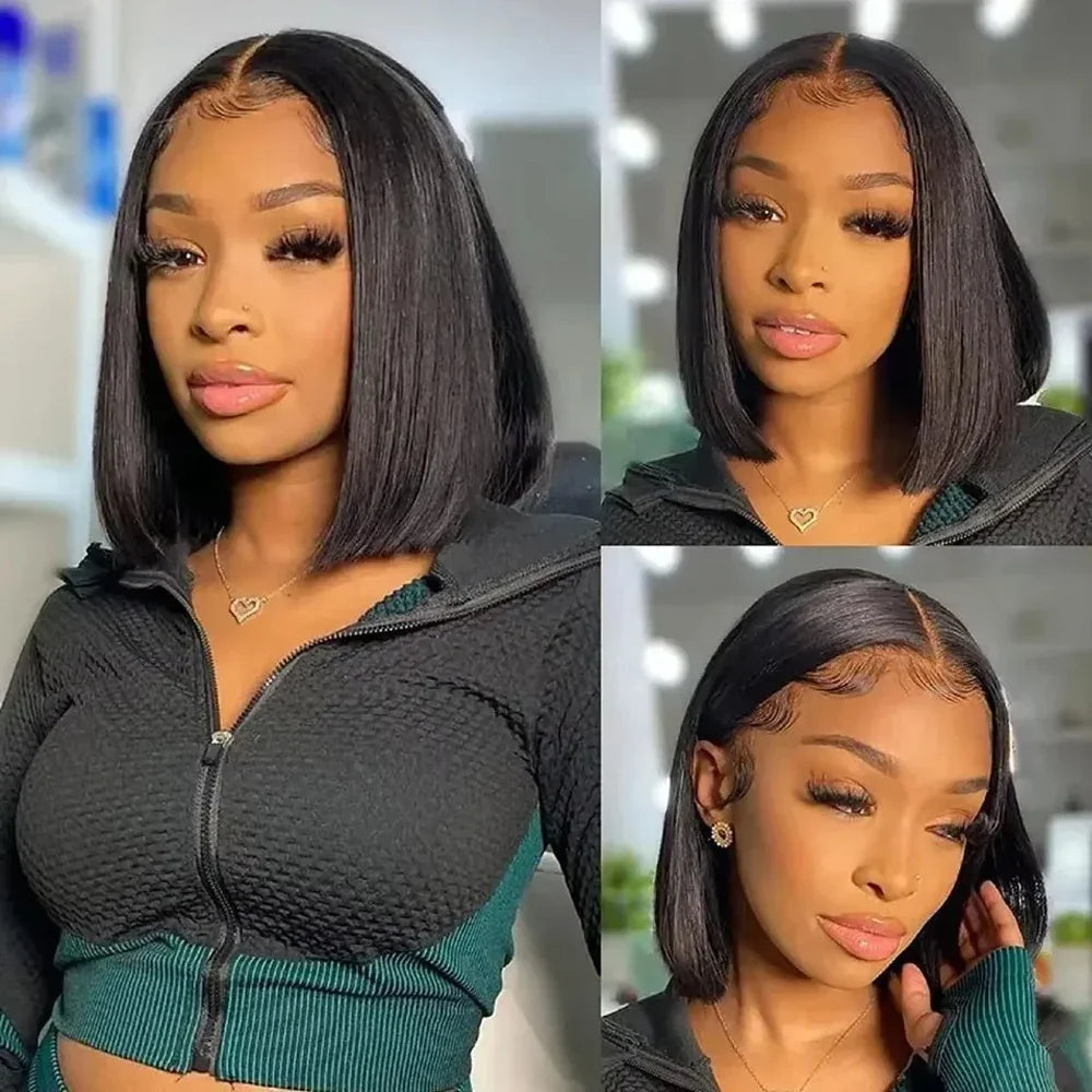 Straight Lace Bob Wig Yellow 13x4 Lace Front Human Hair Wig For Women Transparent Short Bob Wig Pixie Cut Brazilian 220% Density