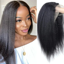 Load image into Gallery viewer, 13x6 Kinky Straight Full Lace Front Wig Human Hair Yaki Straight Lace Frontal Wig Brazilian Guleless Wig Pre Plucked For Women
