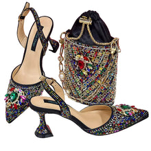 Load image into Gallery viewer, Women Shoes and Bag Set With Rhinestone Handbag EDTR54