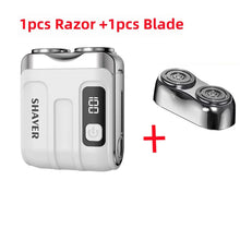 Load image into Gallery viewer, Mini Rechargeable Electric Shaver – Digital Display Dual Rotary Blades &amp; Trimmer, Waterproof Travel Shaver (60 Min Run Time)