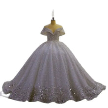 Load image into Gallery viewer, Luxurious Off-Shoulder Wedding Dress With Shiny Beads EDL178