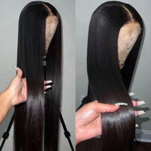 Load image into Gallery viewer, Long Straight 13X4 Lace Frontal Wig Black Color Synthetic Wigs For Black Women Preplucked With Baby Hair Bleach Knots Glueless