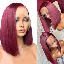 Load image into Gallery viewer, Short Bob Straight 99J Red Burgundy Color Synthetic 13X4 HD Lace Front Wig For Black Women Prepucked With Baby Hair Glueless Wig