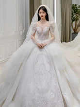 Load image into Gallery viewer, Ruffle White French Elegant Wedding Dress ED6401