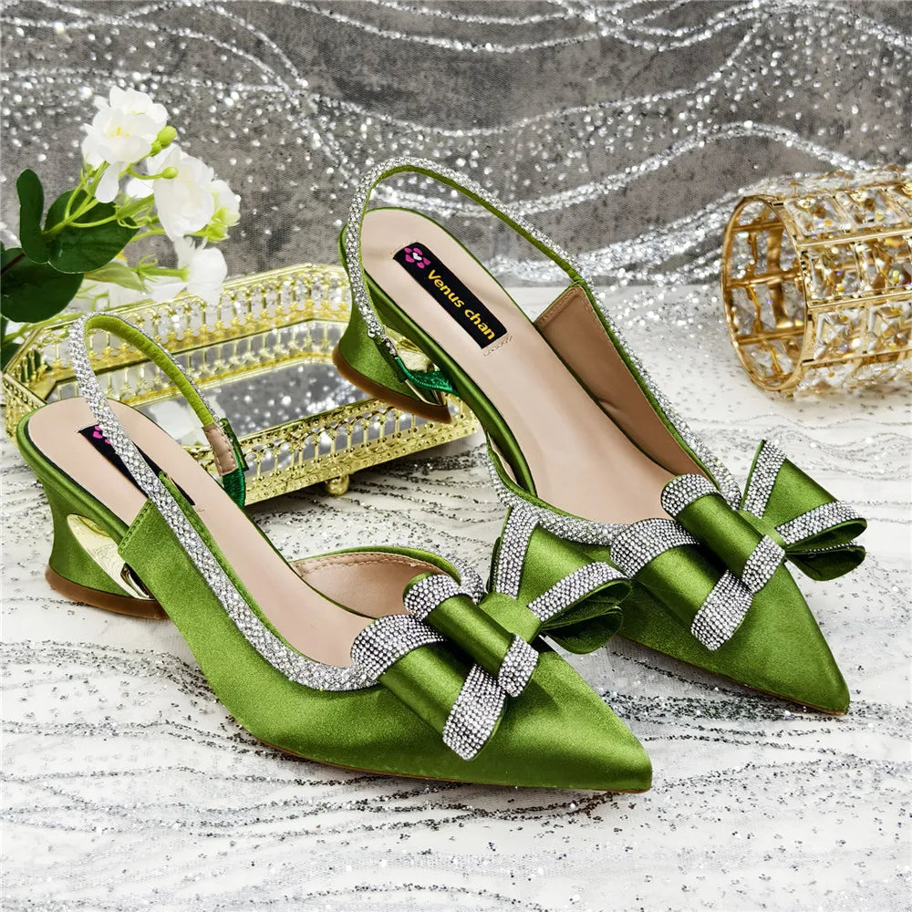 Med Heel Shoes for Women Italian Design Shoes and Bag Set ED345