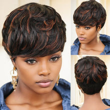 Load image into Gallery viewer, WIGERA  Highlight Synthetic Wigs Short Straight  Pixie Cut Hair Bob Wig Honey Gold Mix Black  Hair For Woman