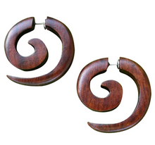 Load image into Gallery viewer, Tribal Spiral Wood Earrings – Boho Organic Lightweight Geometric Jewelry brown or black
