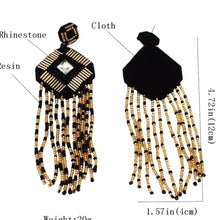 Load image into Gallery viewer, Black and Gold Tassel Drop Earrings