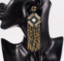 Load image into Gallery viewer, Black and Gold Tassel Drop Earrings