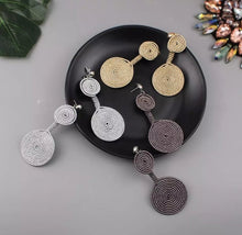Load image into Gallery viewer, Spiral Wire Wrapping Double Circle Drop Earrings Earrings