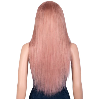 Dirty Pink Straight Human Hair Wig with Bangs | Full Machine Made Brazilian Remy for Women (Wear & Go)
