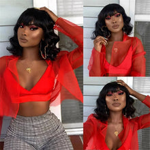 Load image into Gallery viewer, Short Bob Wig Body Wave Human Hair Wig With Bangs Full Machine Made Glueless For Black Women Loose Body Wave Human Hair Wig