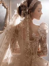 Load image into Gallery viewer, Crystal Long Sleeve Puffy Luxury Bridal Gown EDL102