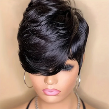 Load image into Gallery viewer, pixie cut human hair machine made remy wig 6inch natural balck color 150% density daily party use wig short straight pixie wig
