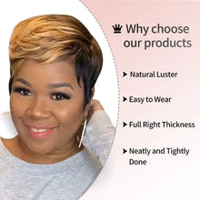 Load image into Gallery viewer, WIGERA  Highlight Synthetic Wigs Short Straight  Pixie Cut Hair Bob Wig Honey Gold Mix Black  Hair For Woman