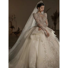 Load image into Gallery viewer, Luxury Wedding Gown with Shiny High Neck Beads EDW239