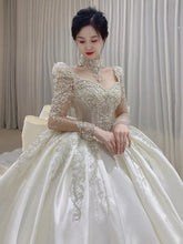 Load image into Gallery viewer, Luxurious Long Sleeves Wedding Satin Gown EDW21