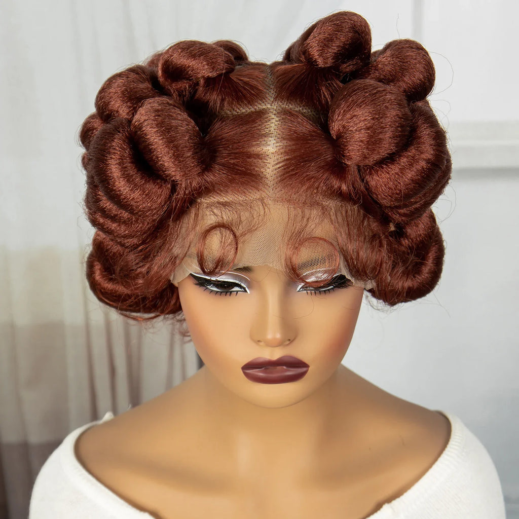 Ginger Full Lace Handmade Bantu & Dreadlock Braided Wig with Baby Hair | Synthetic Braided Wig for Black Women