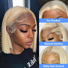 Load image into Gallery viewer, 220% Density 613 Honey Blonde Straight Short Bob Wig Brazilian Hair 13x4 Lace Front Human Hair Wig Pre Plucked with Baby Hair