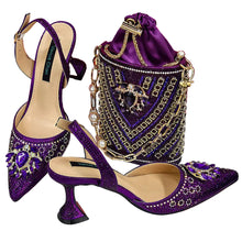 Load image into Gallery viewer, Women Shoes and Bag Set With Rhinestone Handbag EDTR54