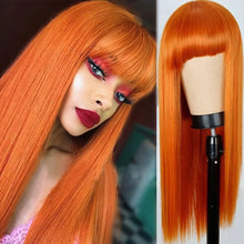 Load image into Gallery viewer, Dirty Pink Straight Human Hair Wig with Bangs | Full Machine Made Brazilian Remy for Women (Wear &amp; Go)
