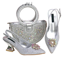 Load image into Gallery viewer, Italian Design Shoes And Bag Paired With Handmade Petal Clutches
