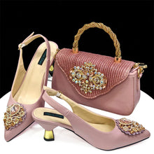 Load image into Gallery viewer, Women's Crystal Pointed High Heels Shoe Bag Set