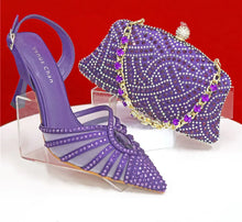 Load image into Gallery viewer, Women's Green Heels and Rhinestone Handbag Set GTR54