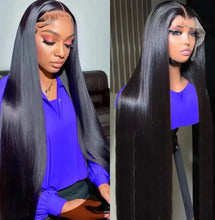 Load image into Gallery viewer, Long Straight 13X4 Lace Frontal Wig Black Color Synthetic Wigs For Black Women Preplucked With Baby Hair Bleach Knots Glueless