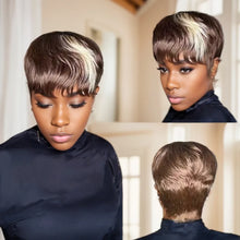 Load image into Gallery viewer, WIGERA  Highlight Synthetic Wigs Short Straight  Pixie Cut Hair Bob Wig Honey Gold Mix Black  Hair For Woman