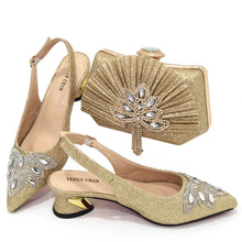 Load image into Gallery viewer, Women's Silver Mid Heels Frosted Crystal Shoes And Bag Set