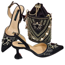 Load image into Gallery viewer, Women Shoes and Bag Set With Rhinestone Handbag EDTR54