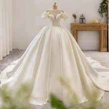 Load image into Gallery viewer, Luxury Satin V-Neck Short Sleeve Wedding Dress EDW459