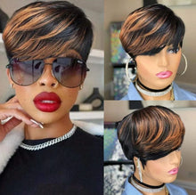 Load image into Gallery viewer, WIGERA  Highlight Synthetic Wigs Short Straight  Pixie Cut Hair Bob Wig Honey Gold Mix Black  Hair For Woman