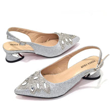 Load image into Gallery viewer, Women's Silver Mid Heels Frosted Crystal Shoes And Bag Set